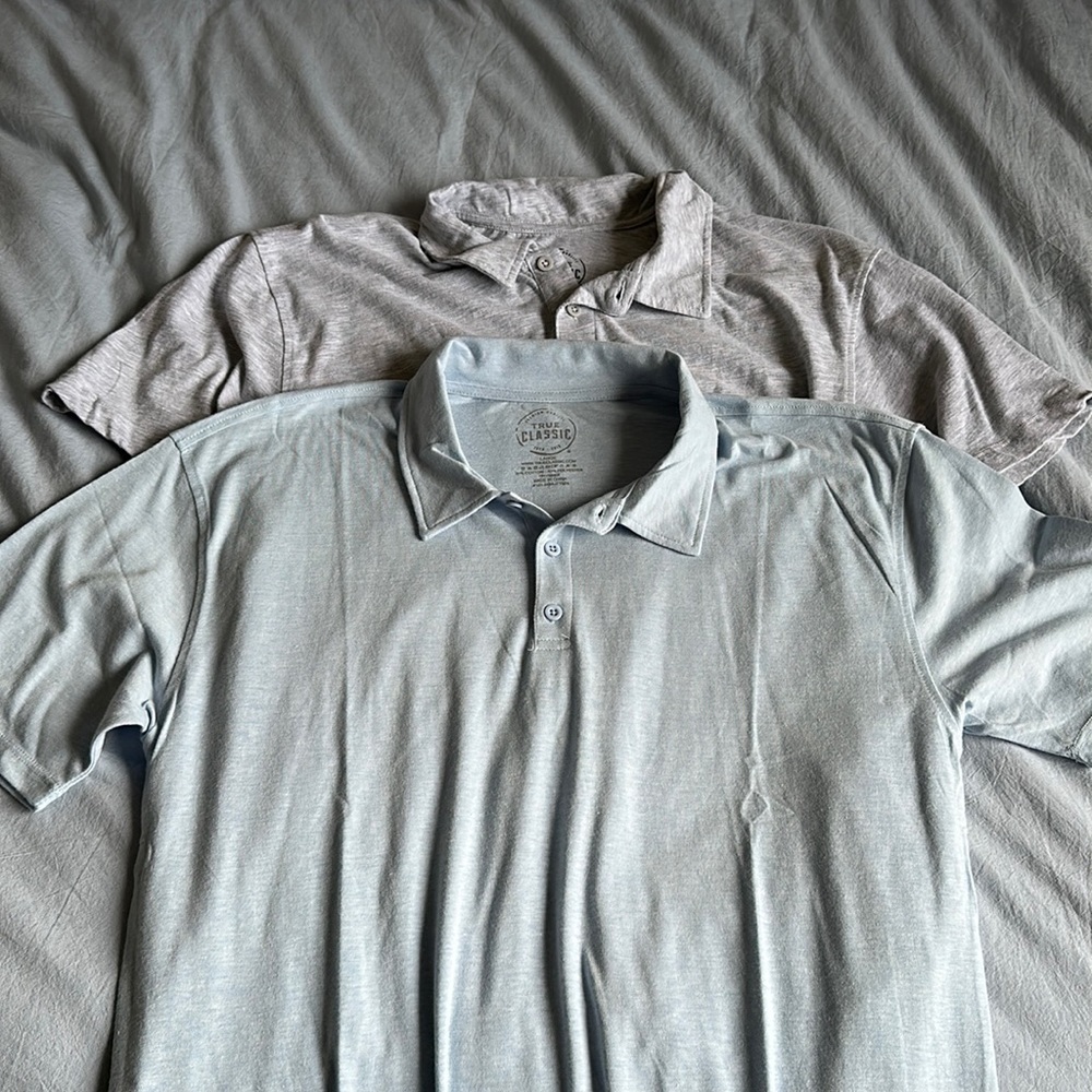 True classic polos. Both are included, light blue and light gray